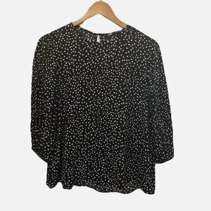 NEW Women's Small Black Polka dot Classic Career Casual Flowy Relaxed Blouse